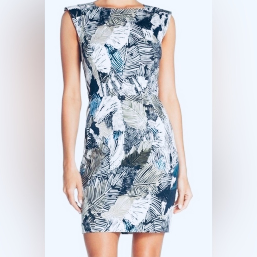 French Connection Palm Leaf Print Sheath Dress - Cap Sleeves - Size 4